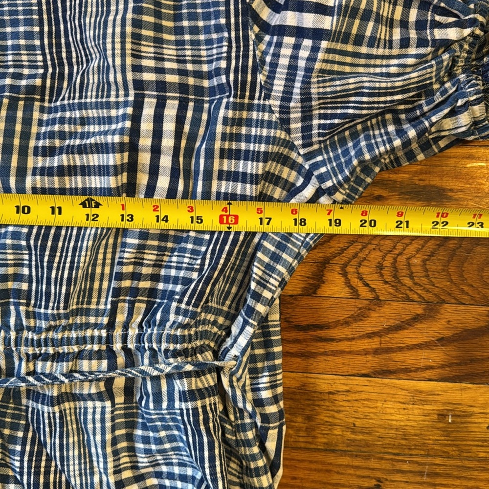 J. CREW Women's Puff Sleeve Wrap Top Indigo Patchwork Blouse 100% Cotton Size XL - Picture 8 of 16